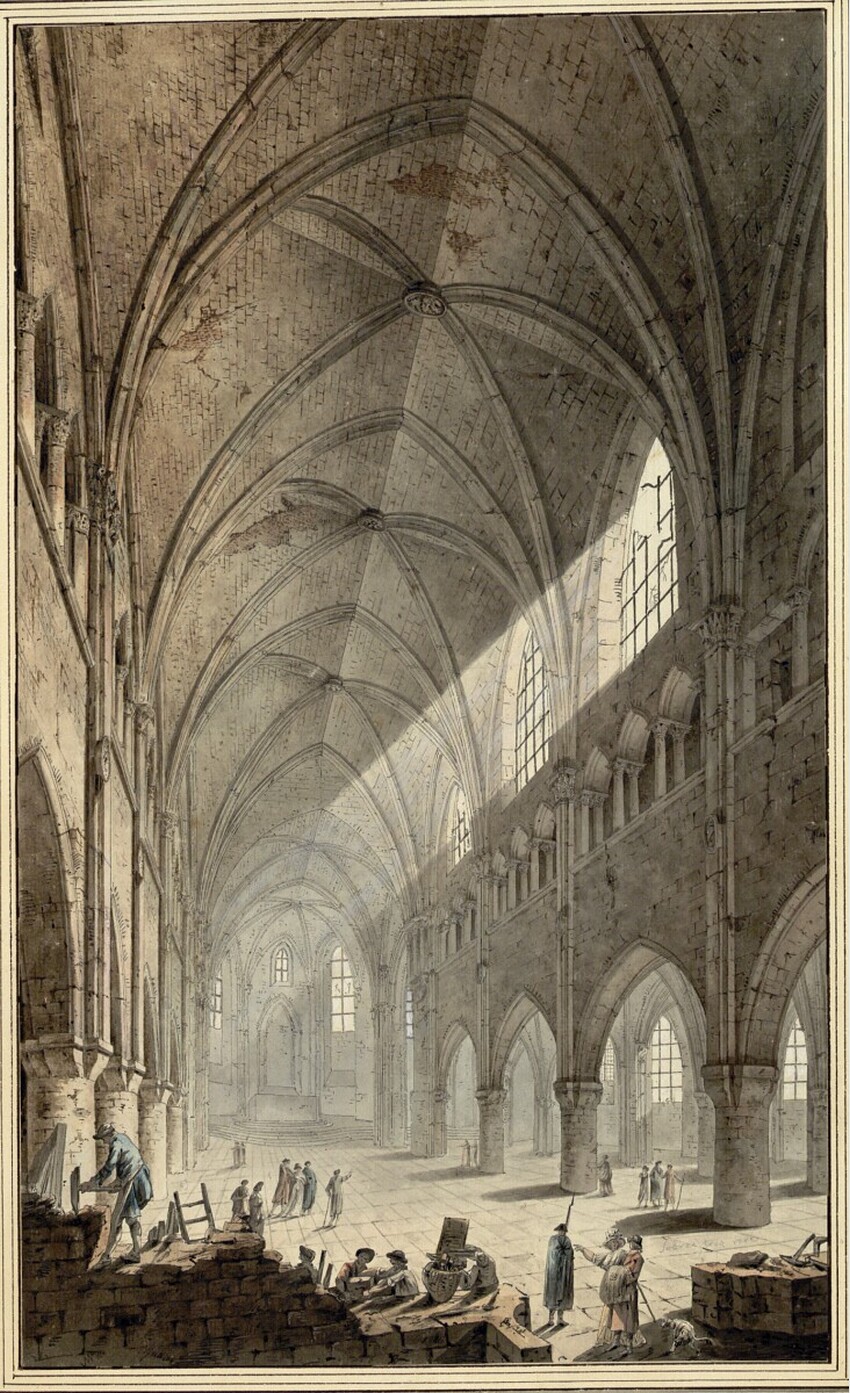 Jean-Nicolas Sobre (geboren in Paris, tätig 1780 - 1810) | Die Schleifung der Kirche des Saints Innocents in Paris, 1785 | Displayed motifs: Building, Person, 