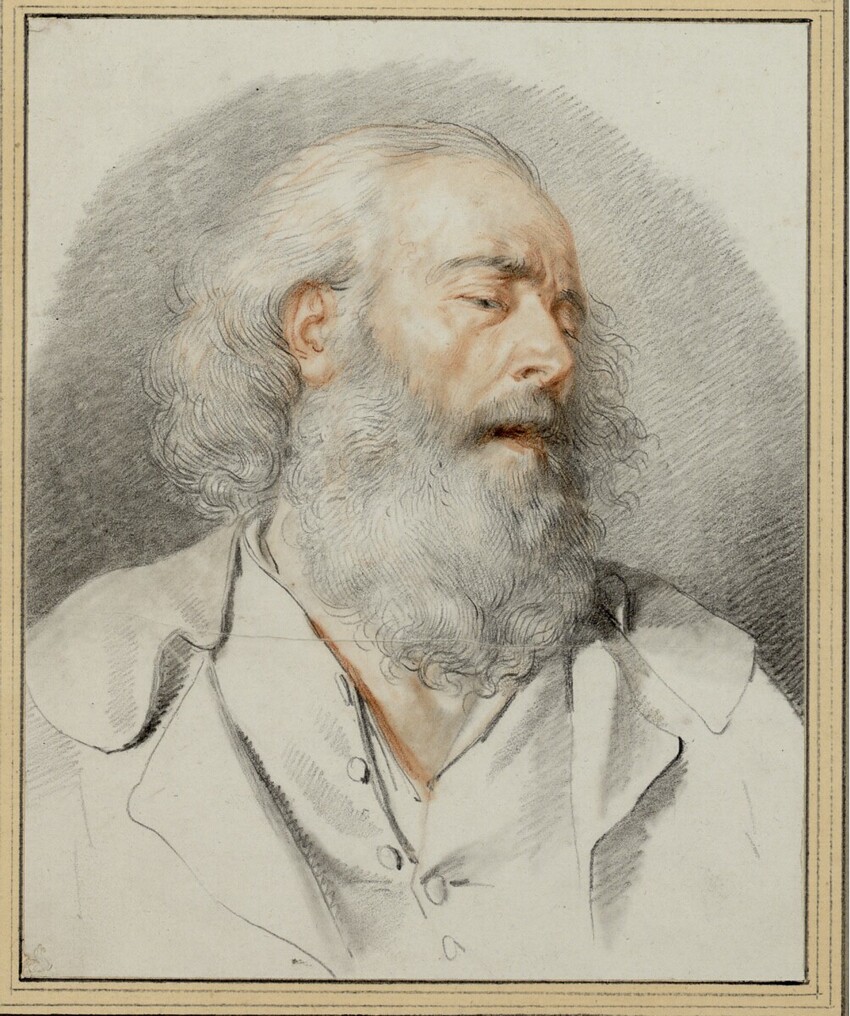 Pierre Alexandre Wille (Paris 1748 - 1821 Paris) | Porträtbüste eines älteren, bärtigen Mannes | Displayed motifs: Human face, Man, Human beard, Clothing, 