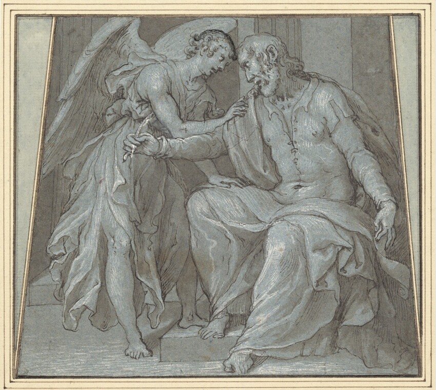 Anonym | Matthäus und der Engel | Displayed motifs: Angel, Human face, Person, Clothing, 