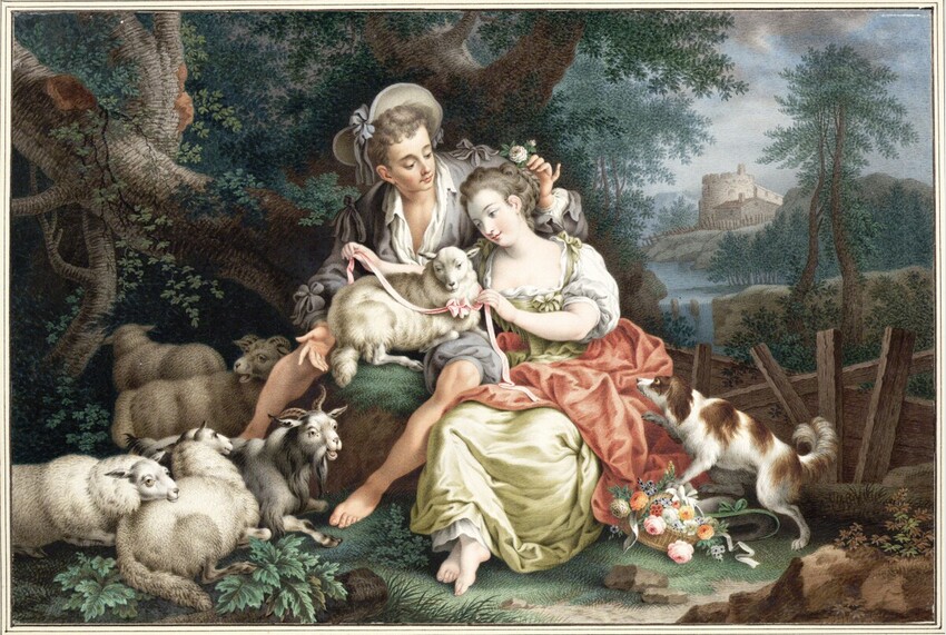 Erzherzogin Marie Christine Habsburg-Lothringen (Wien 1742 - 1798 Wien) | Schäferidylle | Displayed motifs: Madonna, Goat, Dog, Tree, Sheep, Human face, Clothing, 