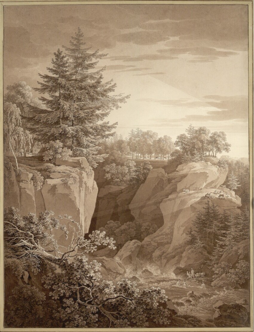 Carl August Richter (Wachau bei Dresden 1770 - 1848 Dresden) | Der Liebethaler Grund bei Dresden; rechts im Hintergrund die Festung Königstein | Displayed motifs: Tree, Plant, 