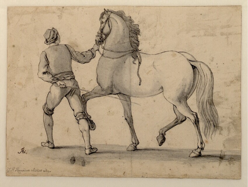 Georg Philipp Rugendas (Augsburg 1666 - 1742 Augsburg) | Stallknecht mit Pferd | Displayed motifs: Horse, Man, Footwear, Putto, Person, 