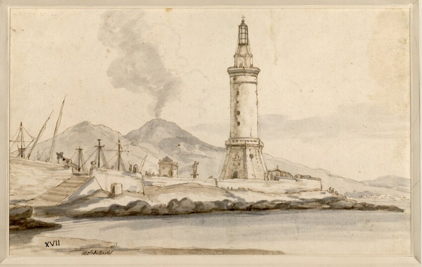 Claude-Joseph Vernet (Avignon 1714 - 1789 Paris) | Mole und Leuchtturm von Neapel | Displayed motifs: Tower, Building, 