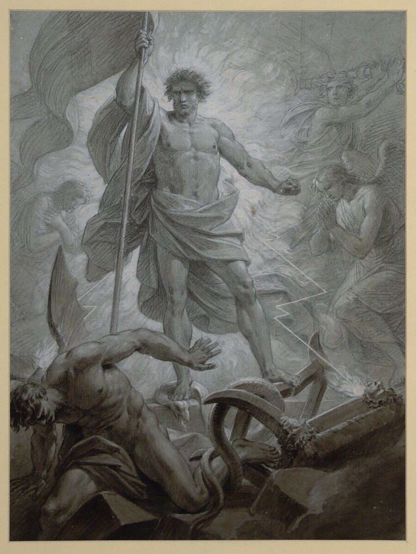 Heinrich Friedrich Füger (Heilbronn 1751 - 1818 Wien) | 17. Illustration zu Klopstocks Messiade | Displayed motifs: Angel, Man, Thorn crown, Human face, Person, Putto, 