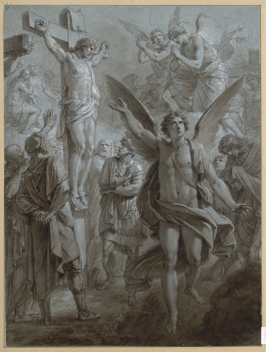 Heinrich Friedrich Füger (Heilbronn 1751 - 1818 Wien) | 8. Illustration zu Klopstocks Messiade | Displayed motifs: Angel, Wound, Crucifixion, Clothing, Man, Person, 