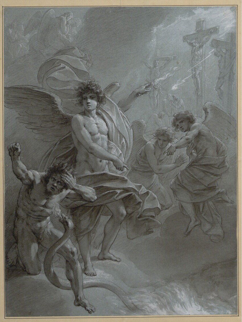 Heinrich Friedrich Füger (Heilbronn 1751 - 1818 Wien) | 9. Illustration zu Klopstocks Messiade | Displayed motifs: Angel, Person, Crucifixion, Putto, Human face, Man, Clothing, 