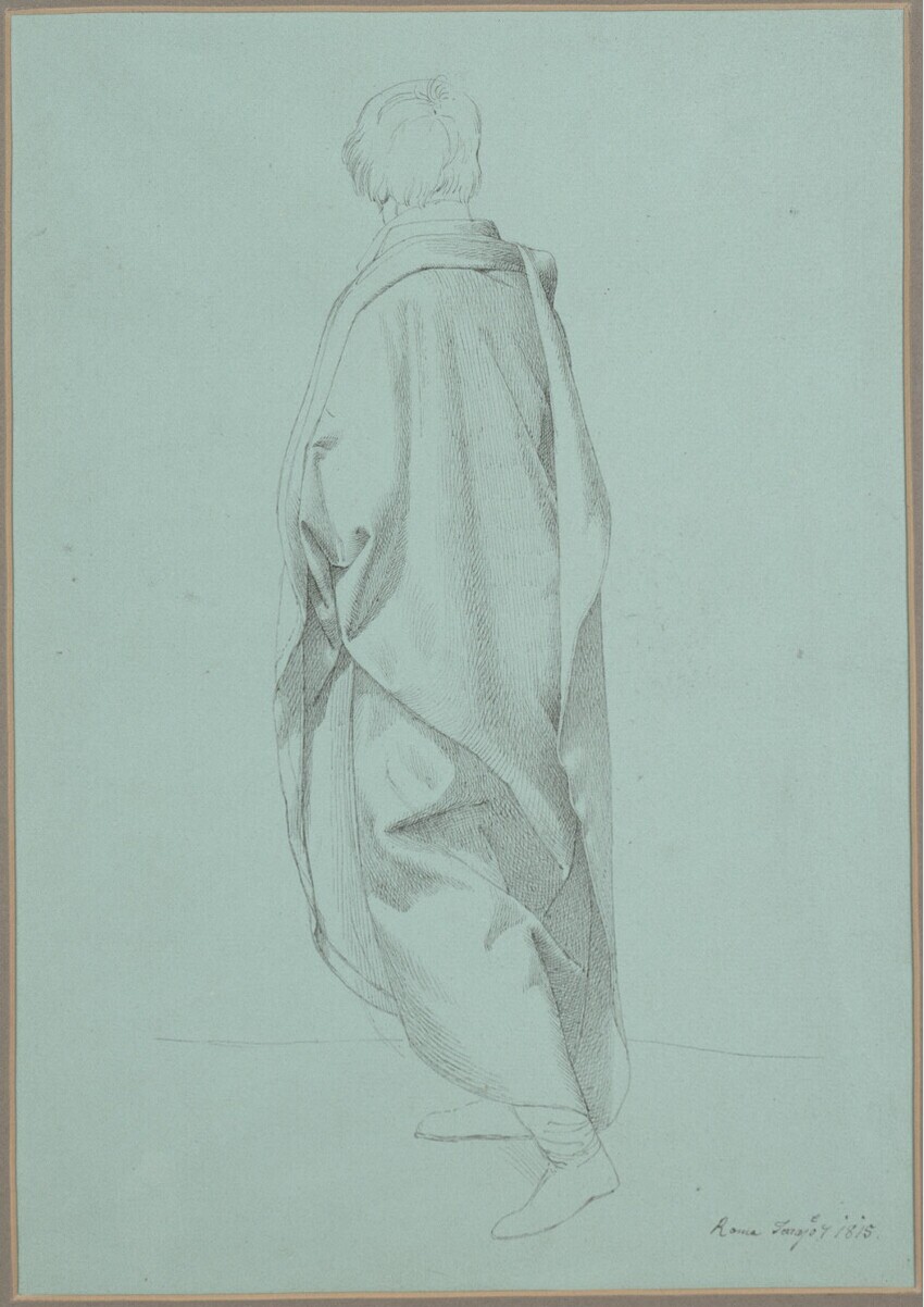 Johann Evangelist Scheffer von Leonhartshoff (Wien 1795 - 1822 Wien) | Gewandrückenstudie | Displayed motifs: Clothing, Human head, Person, 