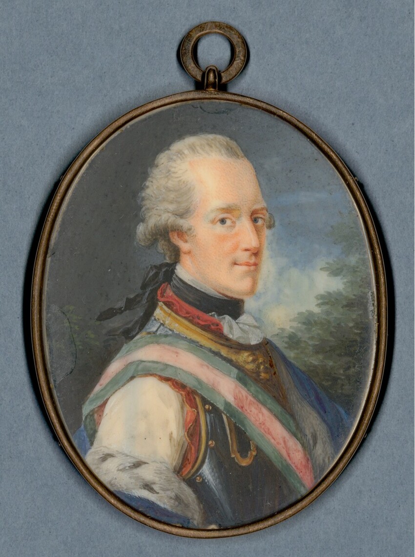 Heinrich Friedrich Füger (Heilbronn 1751 - 1818 Wien) | Herzog Albert von Sachsen-Teschen, Gründer der Albertina (1738-1822), in Kürass mit grünrotgrünem Ordensband des königlich ungarischen Stephansordens | Displayed motifs: Human face, Clothing, Person, Mirror, Man, Human hair, 