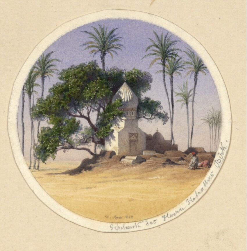 Leander Russ (Wien 1809 - 1864 Kaltenleutgeben) | Mohammedanisches Grab | Displayed motifs: Tree, Palm tree, Person, 