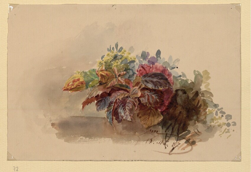Marie Lippert-Hoerner (Wien 1860 - 1932 Wien) | Rosenknospen und Blätter | Displayed motifs: Houseplant, Plant, Flower, 
