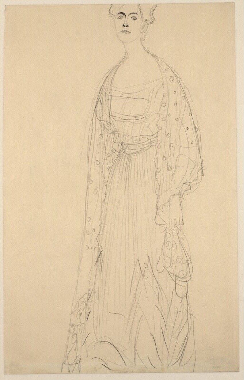 Gustav Klimt (Wien 1862 - 1918 Wien) | Stehende mit leicht nach links gewendetem Kopf (Studie für das Bildnis "Margarethe Stonborough-Wittgenstein") | Displayed motifs: Human face, Dress, Woman, Clothing, Human head, 