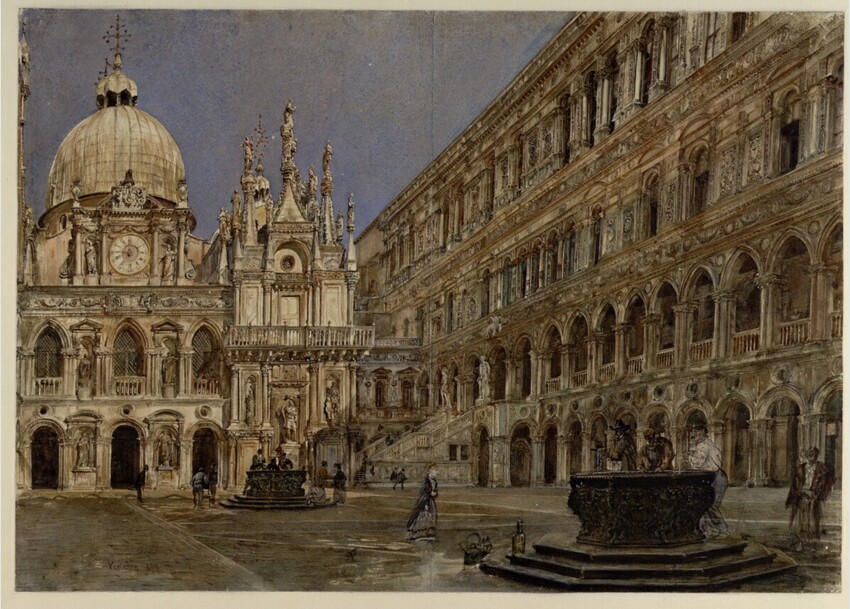 Rudolf von Alt (Wien 1812 - 1905 Wien) | Die Scala dei Giganti am Dogenpalast in Venedig | Displayed motifs: Building, 