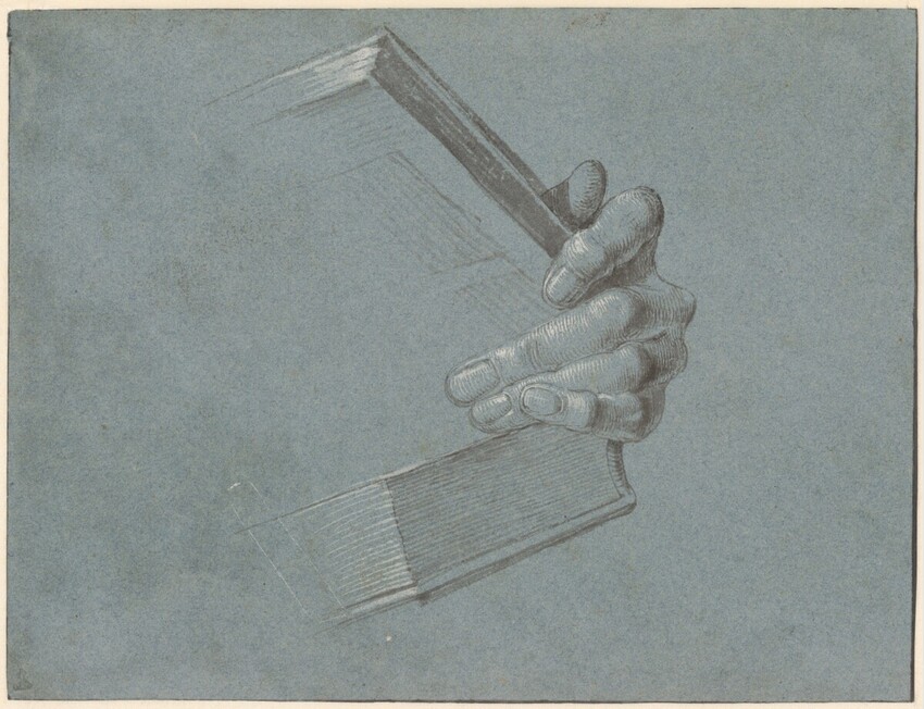 Albrecht Dürer (Nürnberg 1471 - 1528 Nürnberg) | Hand mit Buch (Detail aus "Christus unter den Schriftgelehrten") | Displayed motifs: Human hand, 