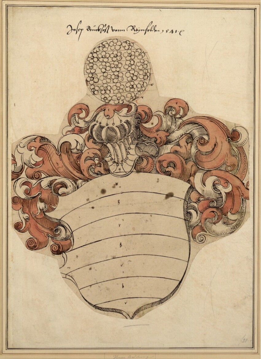 Straßburger Meister | Wappen des Joseph (?) Truchseß von Rheinfelden (Scheibenriss) | Displayed motifs: Coat of arms, 