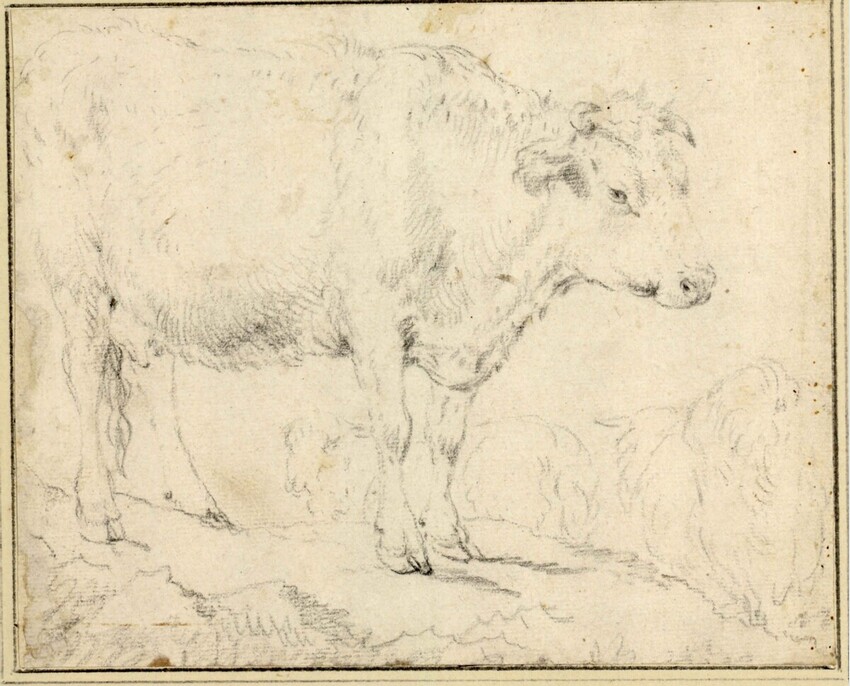 Johann Heinrich Roos (Otterberg (Kaiserslautern) 1631 - 1685 Frankfurt am Main) | Kuh nach rechts | Displayed motifs: Animal, 