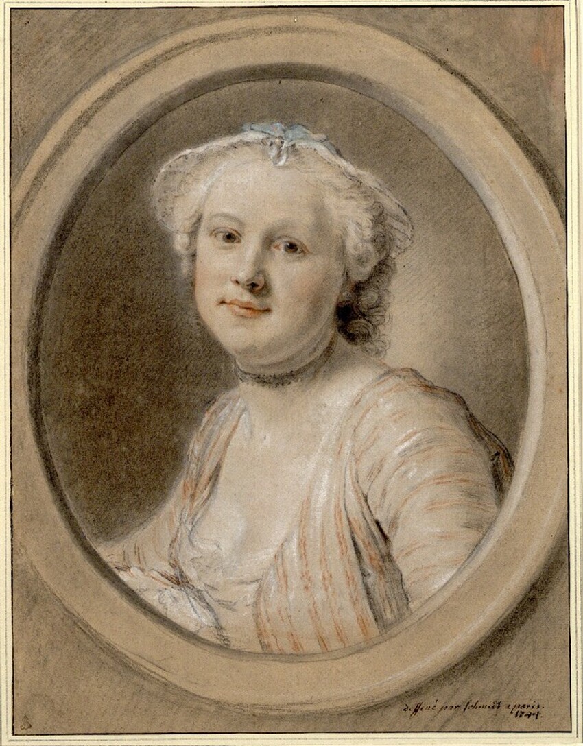 Georg Friedrich Schmidt (Schönerlinde bei Berlin 1712 - 1775 Berlin) | Brustbild eines jungen Mädchens nach links in ovaler Einfassung | Displayed motifs: Human face, Clothing, Woman, Halo, Person, 