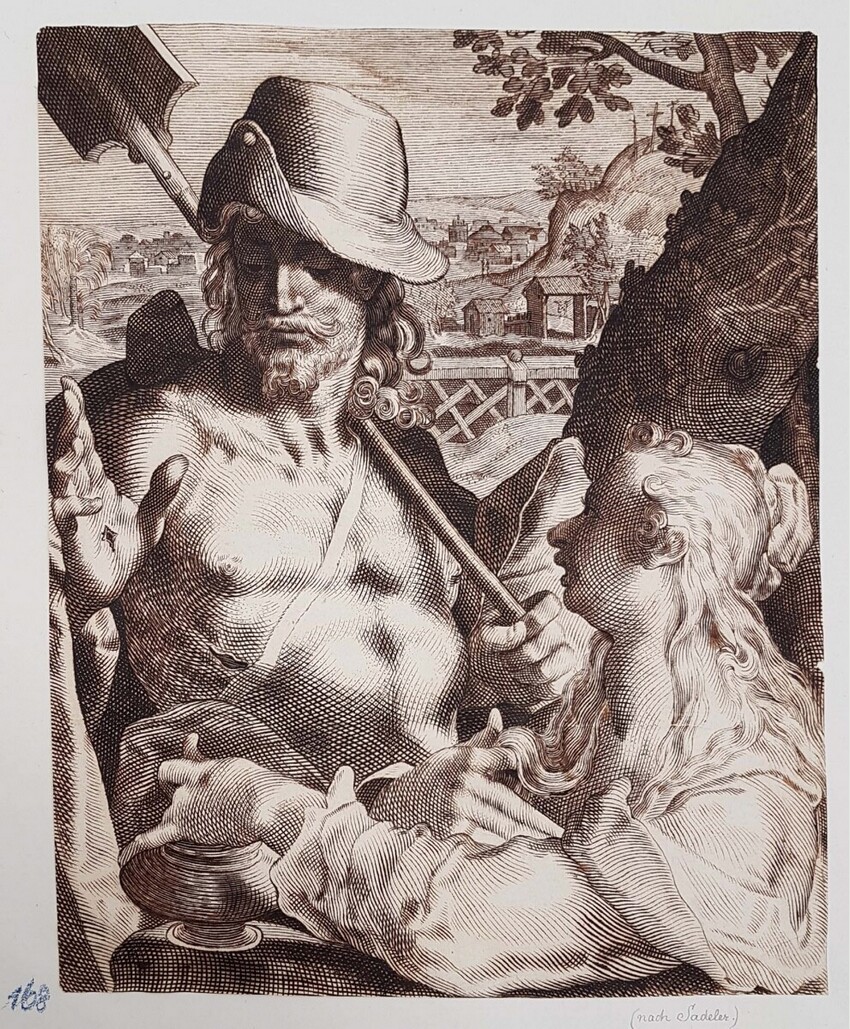 Pieter van Schuppen (Antwerpen 1627 - 1702 Paris) | Christus erscheint Maria Magdalena als Gärtner | Displayed motifs: Human face, Man, Sun hat, Person, Clothing, Putto, Hat, 