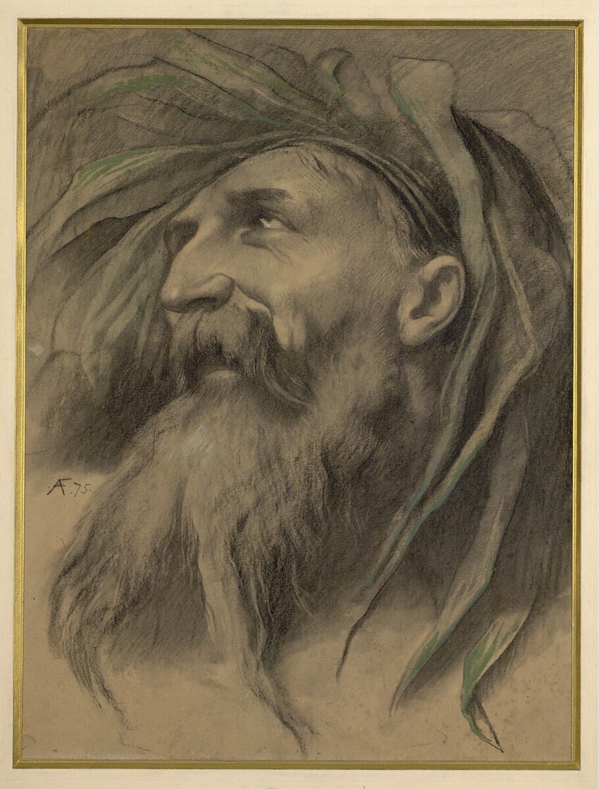 Anselm Feuerbach (Speyer 1829 - 1880 Venedig) | Kopf eines Meergottes nach links (Kopf des Hafis) | Displayed motifs: Human face, Man, Thorn crown, 