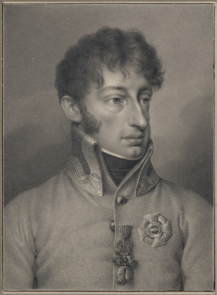 Peter Johann Krafft (Hanau 1780 - 1856 Wien) | Porträt von Erzherzog Carl von Österreich | Displayed motifs: Human face, Man, Clothing, Coat of arms, 