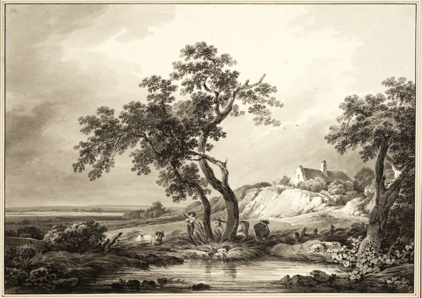 Martin von Molitor (Wien 1759 - 1812 Wien) | Landschaft mit Herde am Wasser | Displayed motifs: Tree, Mammal, 