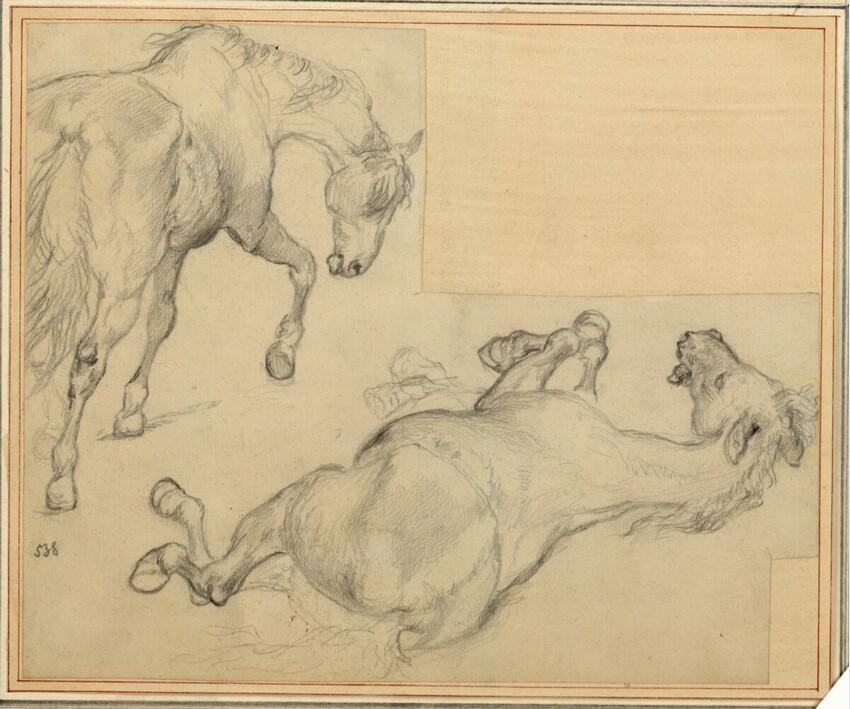 Teutwart Schmitson (Frankfurt am Main 1830 - 1863 Wien) | Stehendes und liegendes Pferd | Displayed motifs: Camel, Animal, Angel, Mammal, Horse, 