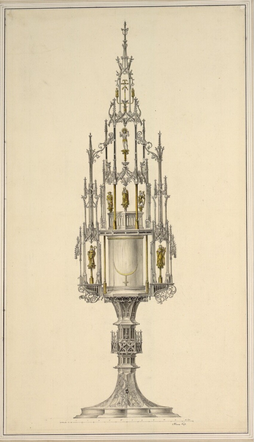 Georg Christian Wilder (Nürnberg 1797 - 1855 Nürnberg) | Die Prigglitzer Monstranz (Reinzeichnung) | Displayed motifs: Tower, Lamp, 