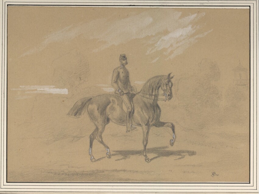 Anton Zampis (Wien 1820 - 1883 Wien) | Kaiser Franz Joseph I. zu Pferd (Vorzeichnung für die Lithographie) | Displayed motifs: Horse, Person, 