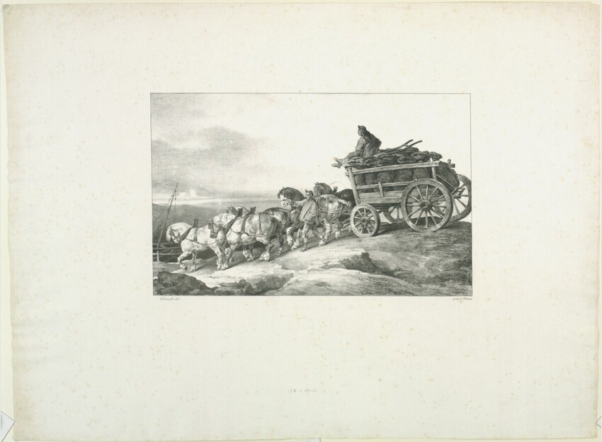 Théodore Géricault (Rouen 1791 - 1824 Paris) | Le chariot de charbon | Displayed motifs: Wheel, Cart, Land vehicle, 