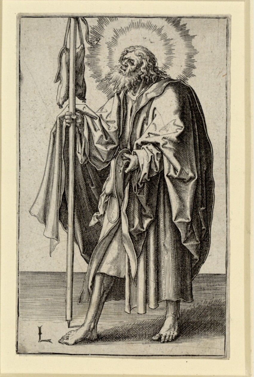 Lucas Hugensz. van Leyden (Leiden 1494 - 1533 Leiden) | Jakobus der Ältere | Displayed motifs: Clothing, Person, Human head, Human face, 