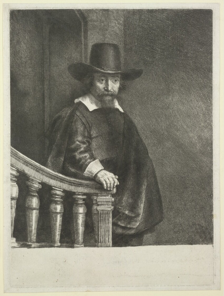 Rembrandt Harmensz. van Rijn (Leiden 1606 - 1669 Amsterdam) | Ephraim Bonus | Displayed motifs: Man, Clothing, Human face, Fedora, Hat, 