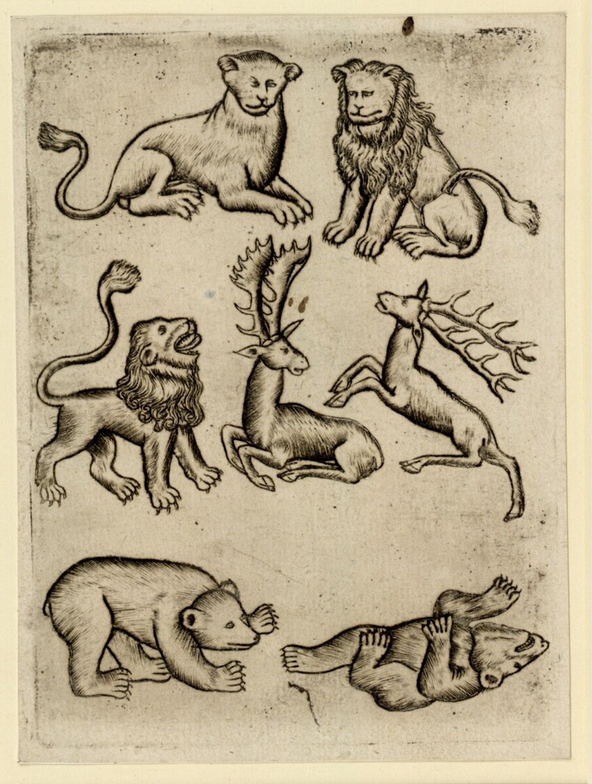 Anonym | Tier-Sieben | Displayed motifs: Animal, Lion, Carnivore, Dog, Monkey, 