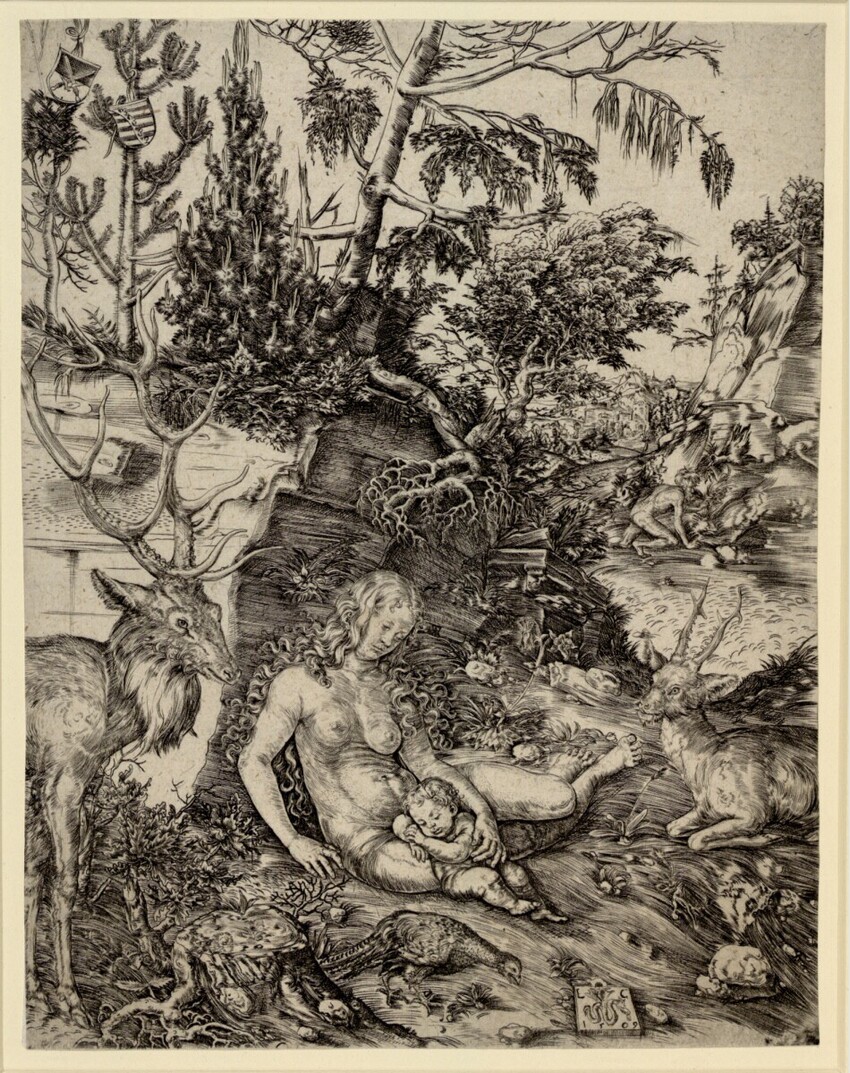 Lucas Cranach d. Ä. (Kronach 1472 - 1553 Weimar) | Die Buße des heiligen Johannes Chrysostomus | Displayed motifs: Deer, Tree, Person, Human face, 