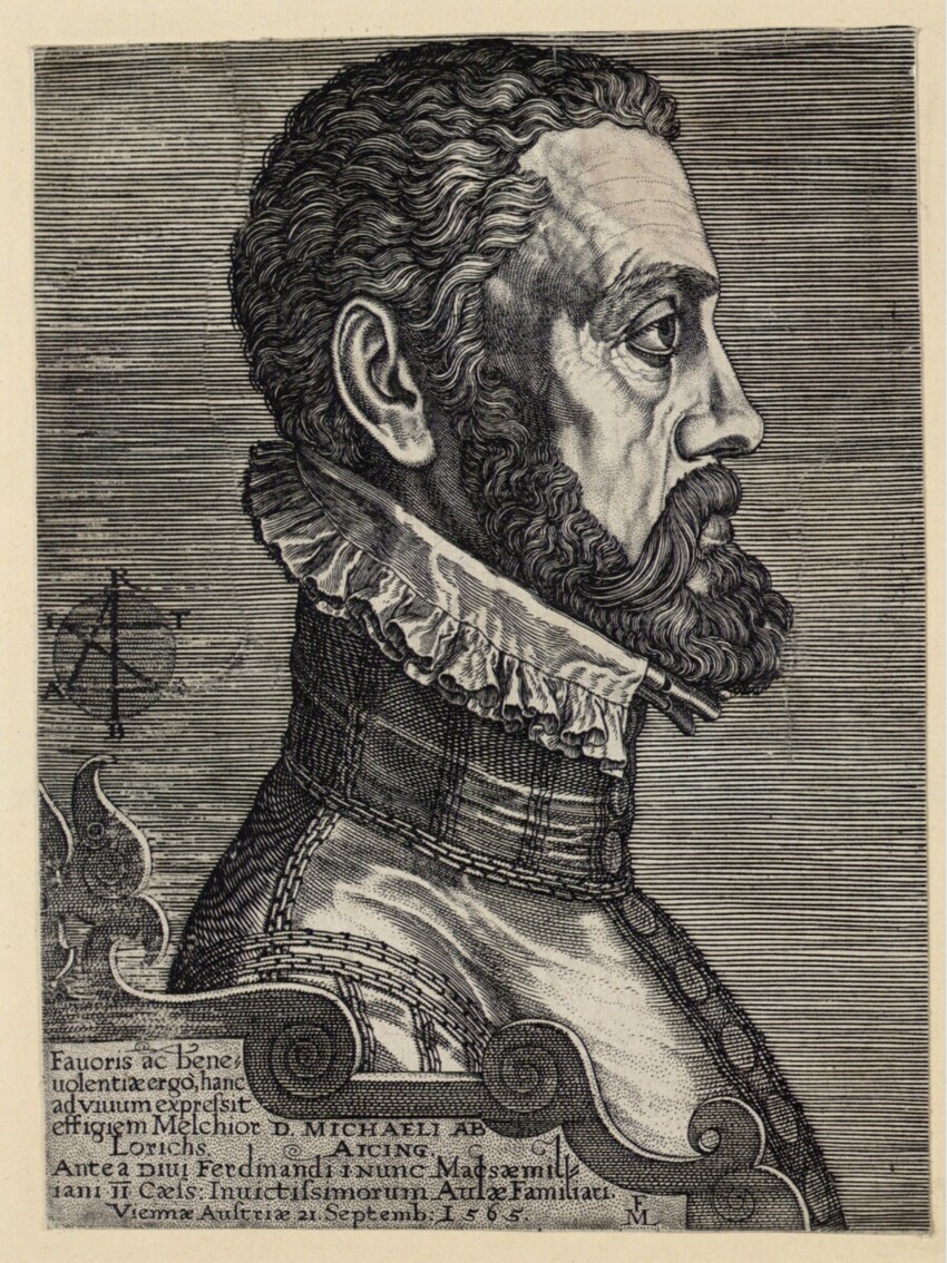 Melchior Lorch (Flensburg um 1527 - nach 1583 Kopenhagen, Rom oder Hamburg) | Michael von Aicing | Displayed motifs: Human face, Man, Clothing, 
