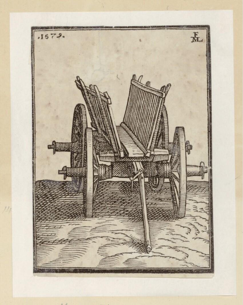 Melchior Lorch (Flensburg um 1527 - nach 1583 Kopenhagen, Rom oder Hamburg) | Ein vierrädriger Leiterwagen | Displayed motifs: Chair, Wheel, 