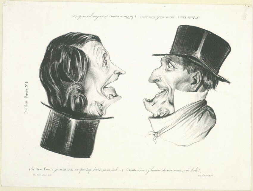 Honoré Daumier (Marseille 1808 - 1879 Valmondois) | L'Oncle-Le Neveu | Displayed motifs: Human face, Hat, Man, Clothing, Person, 