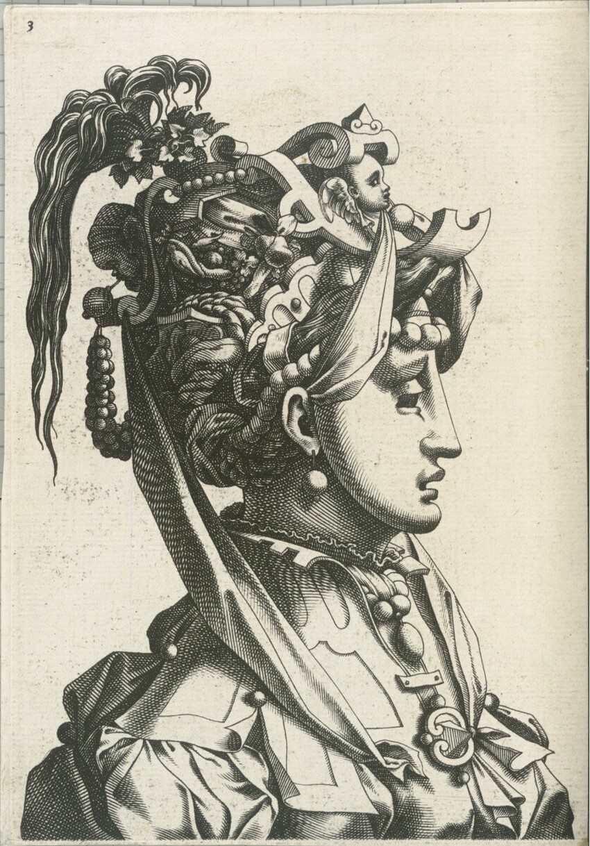 René Boyvin (Angers um 1525 - 1598 (?) Rom) | Maskiertes Gesicht | Displayed motifs: Person, Human face, Clothing, 