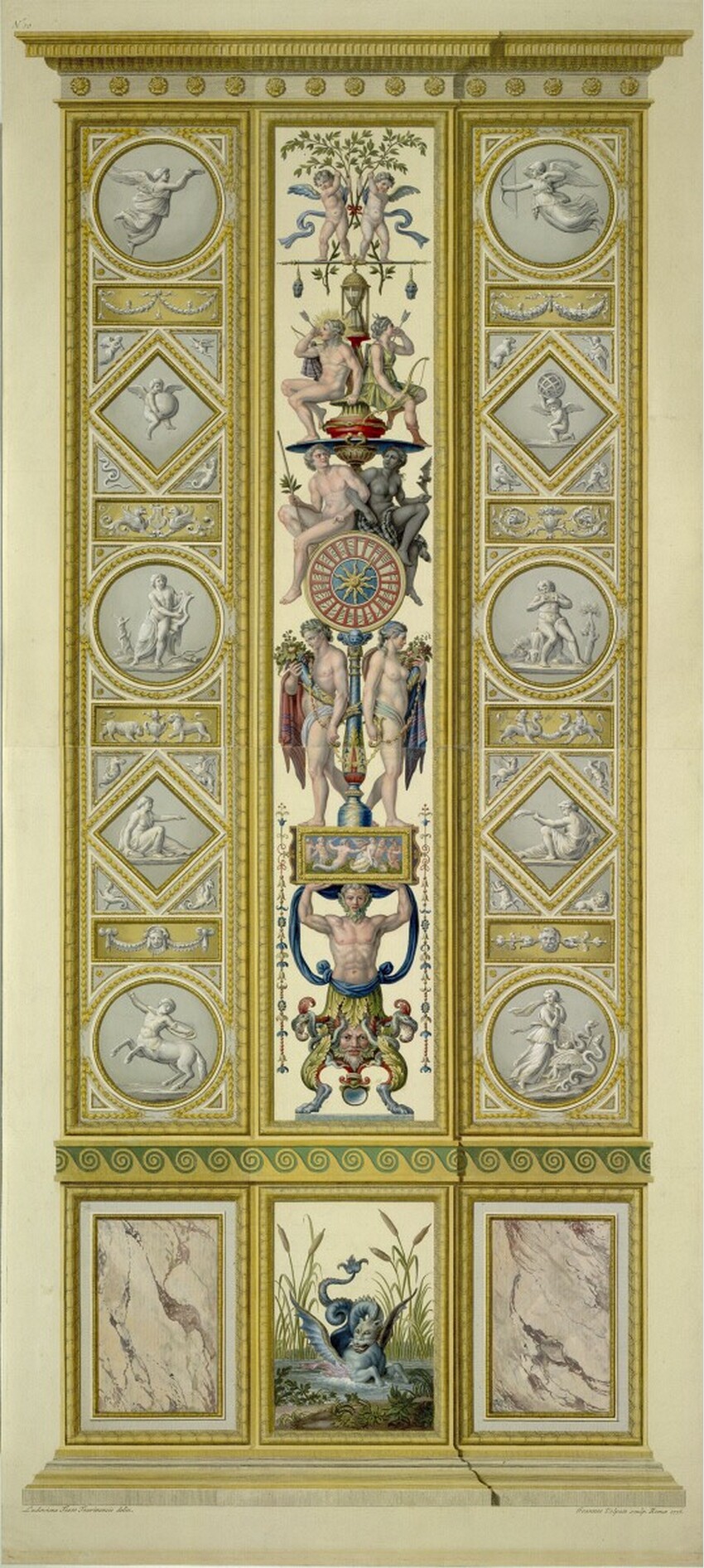 After Ludovico Teseo (Italien, 1731 - 1782) | Loggien des Raphael im Vatikan: Pilastro X. B, esterno (Drache) | Displayed motifs: Person, 