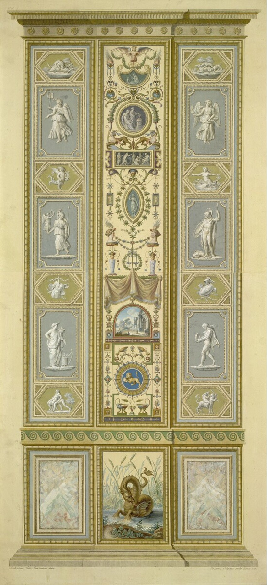 After Ludovico Teseo (Italien, 1731 - 1782) | Loggien des Raphael im Vatikan: Pilastro X. B, esterno (Drache) | Displayed motifs: Person, 