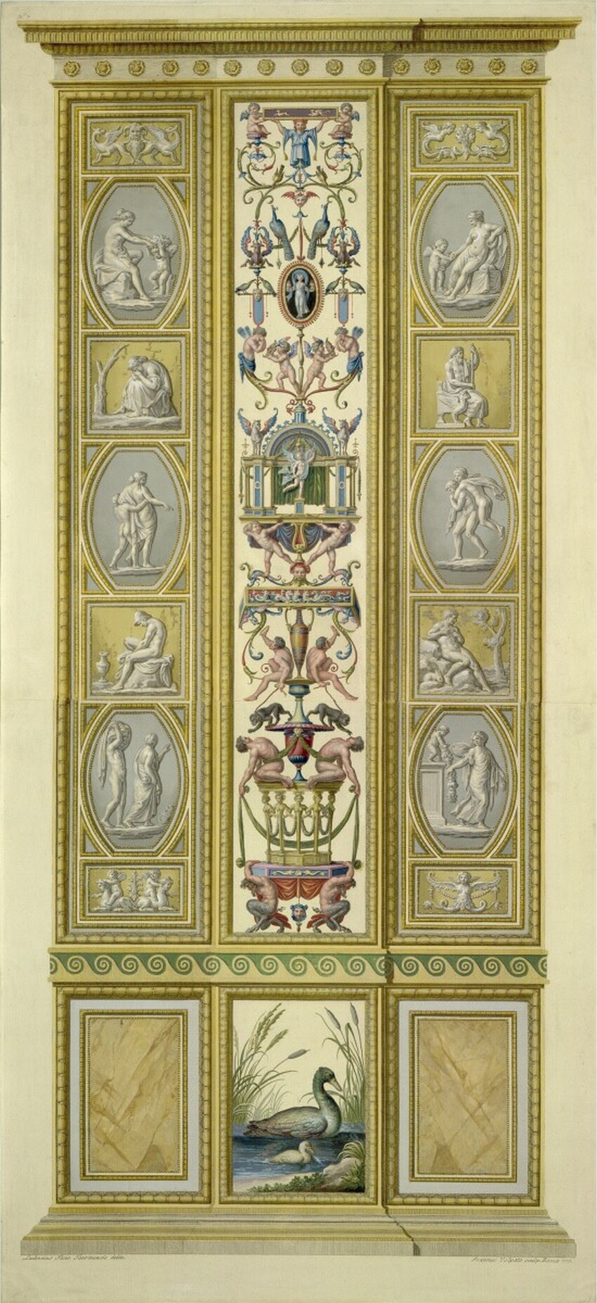 After Ludovico Teseo (Italien, 1731 - 1782) | Loggien des Raphael im Vatikan: Pilastro (Enten) | Displayed motifs: Person, Door, 