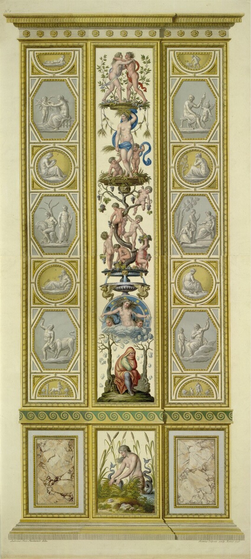 After Ludovico Teseo (Italien, 1731 - 1782) | Loggien des Raphael im Vatikan: Pilastro (Flussgöttin über Schilf geneigt) | Displayed motifs: Person, 