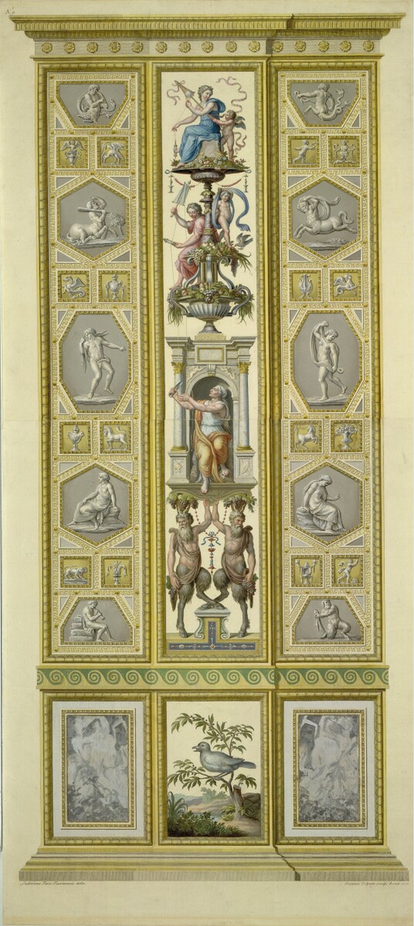 After Ludovico Teseo (Italien, 1731 - 1782) | Loggien des Raphael im Vatikan: Pilastro (Beeren fressender Vogel) | Displayed motifs: Person, Clothing, 