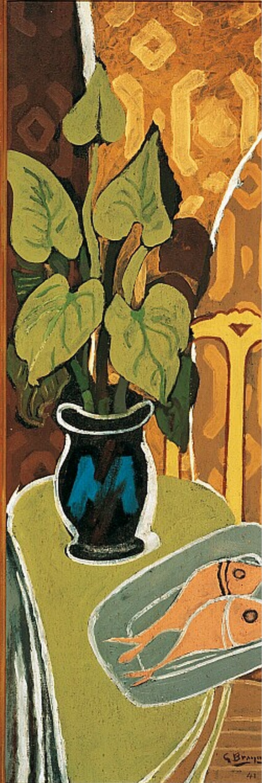 Georges Braque (Argenteuil-sur-Seine 1882 - 1963 Paris) | Efeu und Fische | Displayed motifs: Vase, Coat of arms, Tree, Miter, 