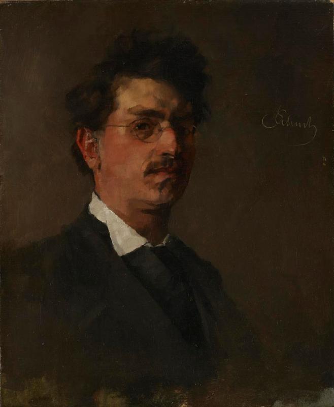 Carl Schuch | Selbstporträt | Displayed motifs: Man, Human face, Clothing, Glasses, 