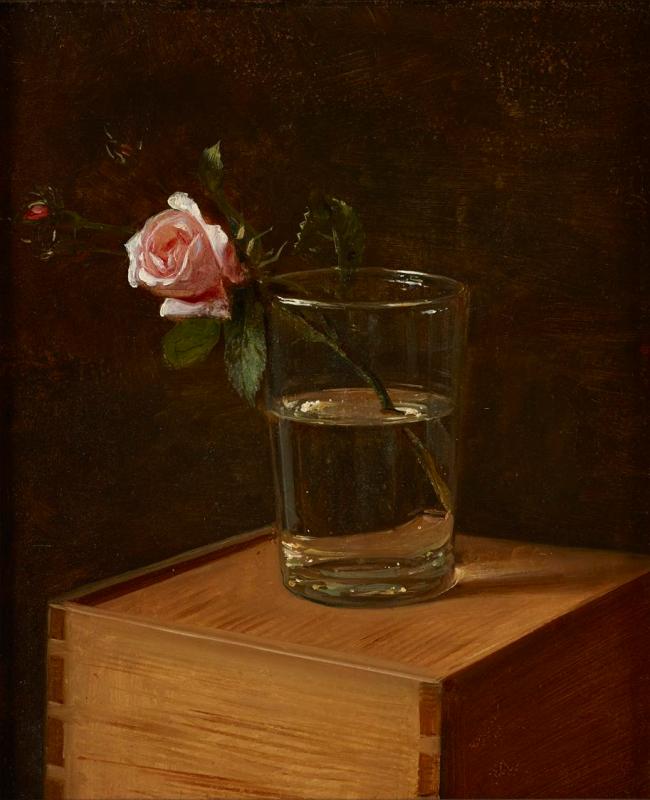 Franz Krüger | Rose im Glas | Displayed motifs: Rose, Drink, Putto, Coat of arms, Table, 