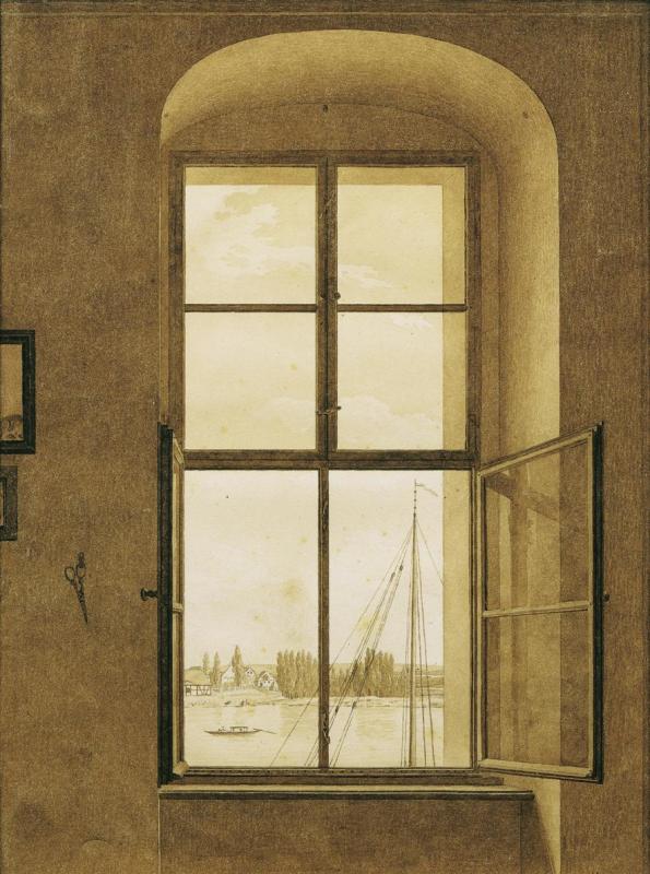 Caspar David Friedrich | Blick aus dem Atelier des Künstlers (rechtes Fenster) | Displayed motifs: Window, Building, 