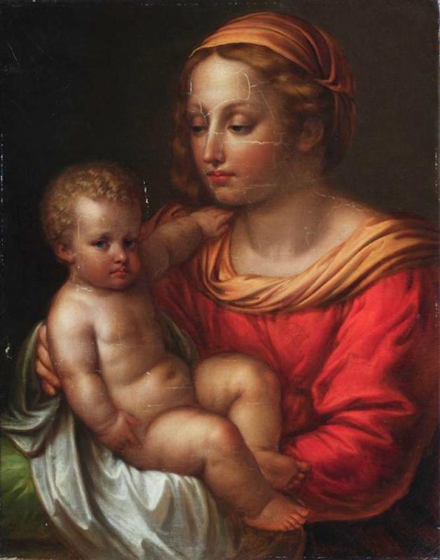 Josef Abel | Madonna mit Kind | Displayed motifs: Human face, Boy, Clothing, Woman, Madonna, Halo, Girl, 