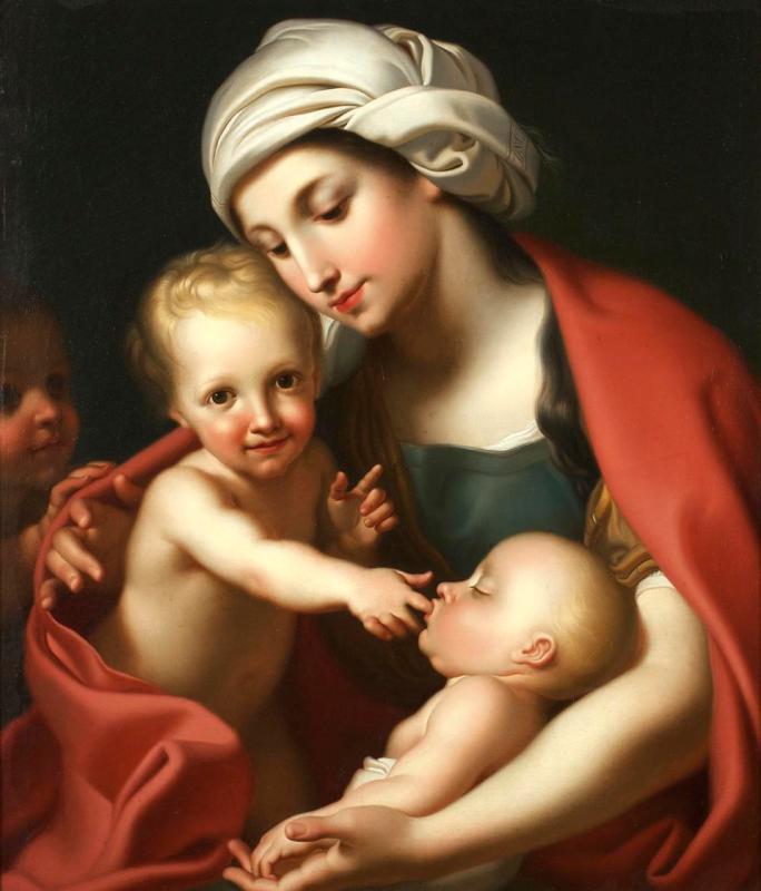 Antonio Cavalucci | Caritas mit drei Kindern | Displayed motifs: Human face, Boy, Veil, Girl, Woman, Man, Madonna, 