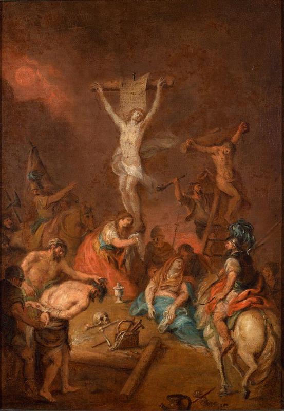 Martin Johann Schmidt | Christus am Kreuz | Displayed motifs: Crucifixion, Veil, Person, Wound, Man, Human face, Clothing, 