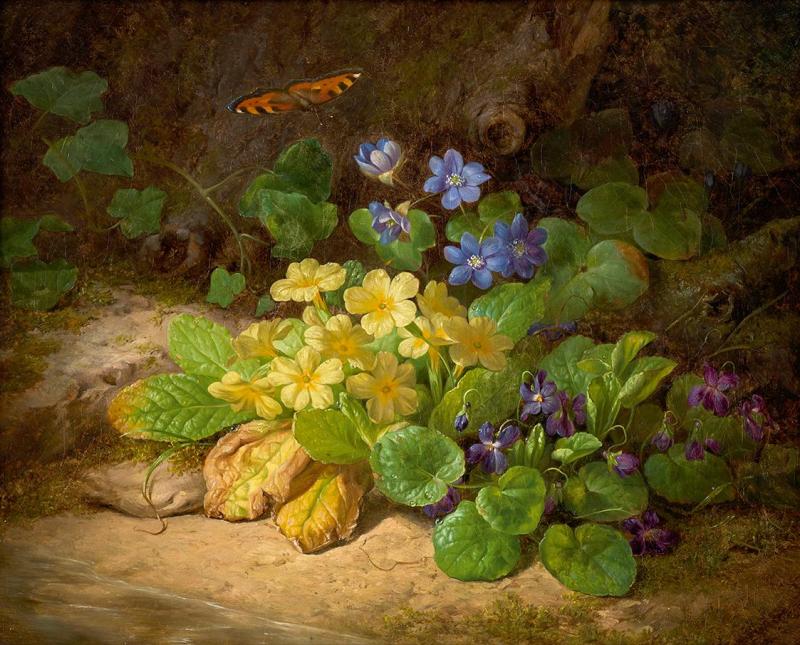 Josef Lauer | Kleines Blumenstück (Alpenblumen) | Displayed motifs: Fish, Flower, White dove, Plant, 