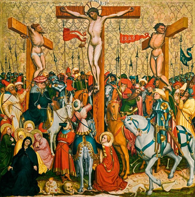 Conrad Laib | Kreuzigung Christi | Displayed motifs: Halo, Crucifixion, Wound, Horse, Person, Veil, Clothing, 